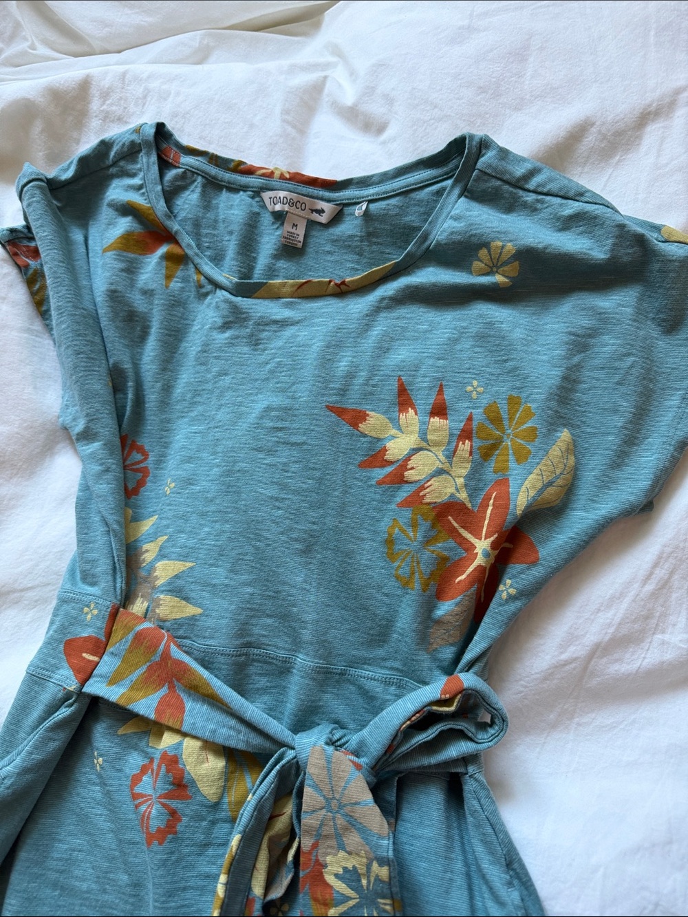 Toad&Co Cue Wrap Short Sleeve Dress — Teal Floral - Picture 6 of 6
